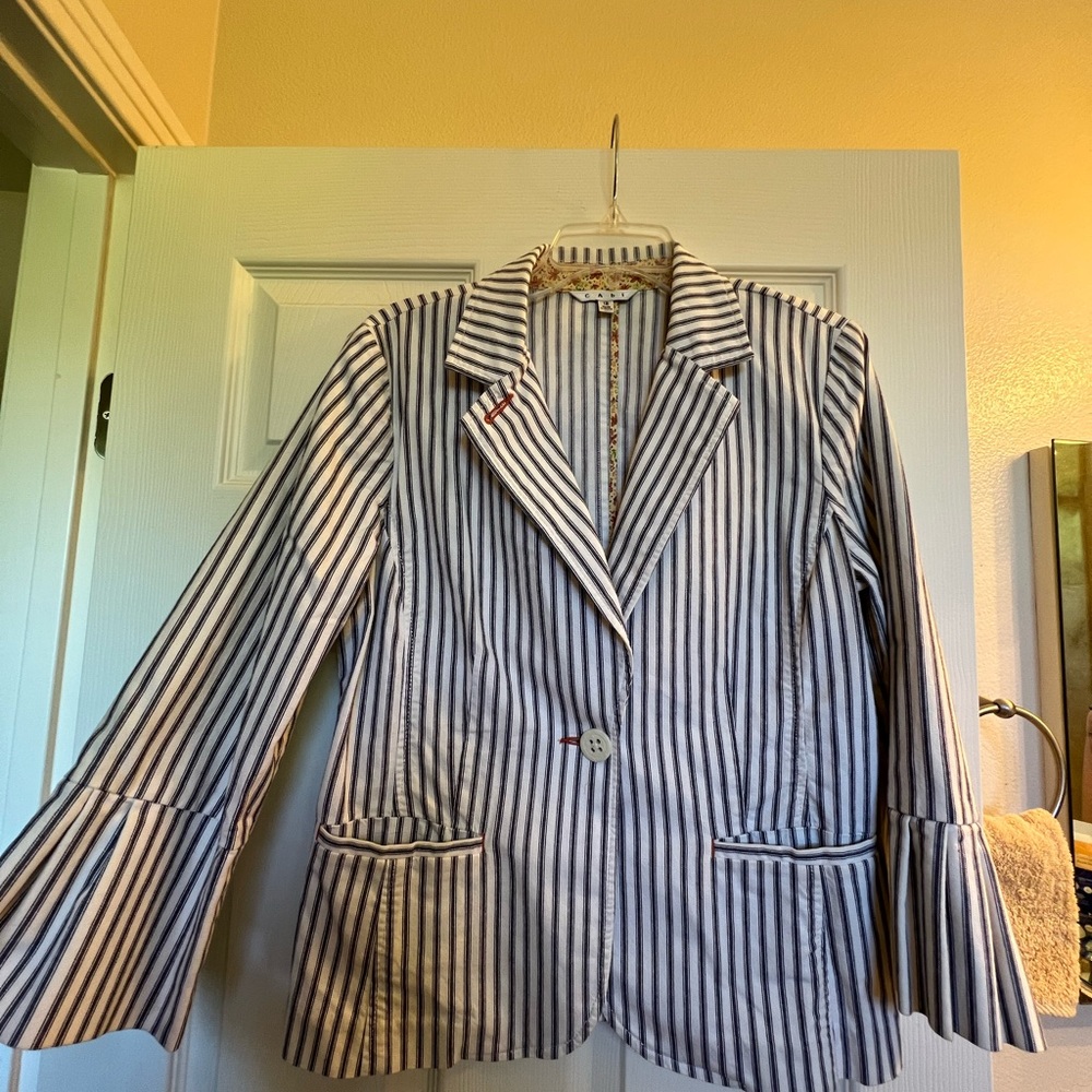 CAbi Blue and White Striped Blazer
